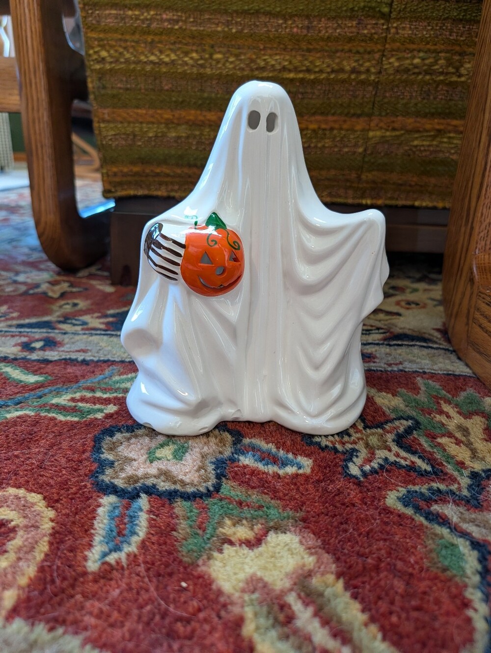 Vintage 90s Ceramic Ghost Tea Light Halloween Jack O Lantern Pumpkin Retro Decor